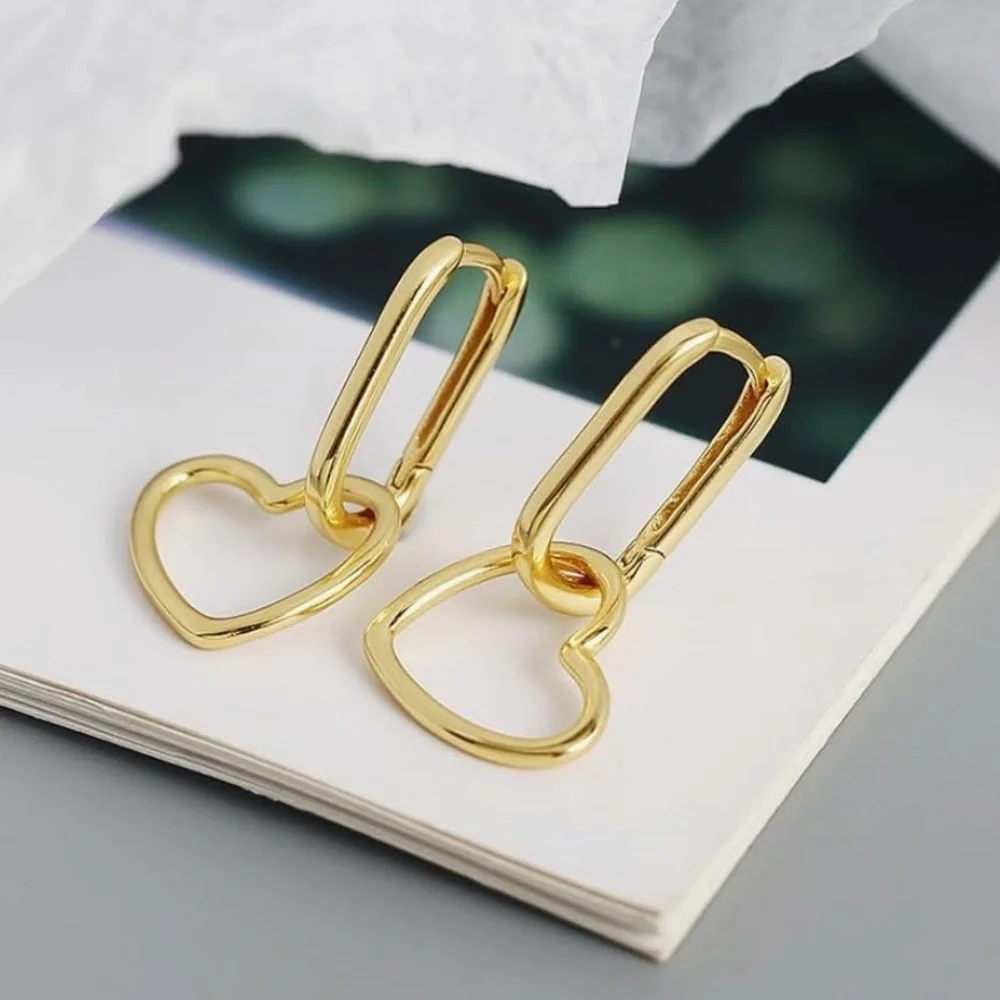 Mejuri Style Gold 925 Sterling Silver Heart Drop Earrings